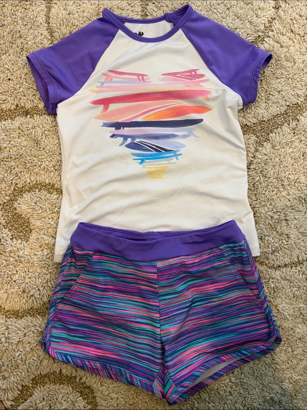 Lands' End Girls' Purple & White Short Sleeve Rashguard Set Size Small (6-7)